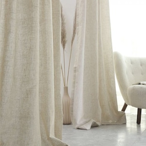 Natural Linen Curtains for living room, Grommet, Rod pocket, Hook/Ring, Track Options, Linen Drapery Panels , for bedroom image 7