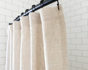 Linen Shower Curtain, Bathroom Curtain Panel, Cream , Off White, Brown, Gray, Charcoal,Jute Colors, Flax Custom Shower Curtain