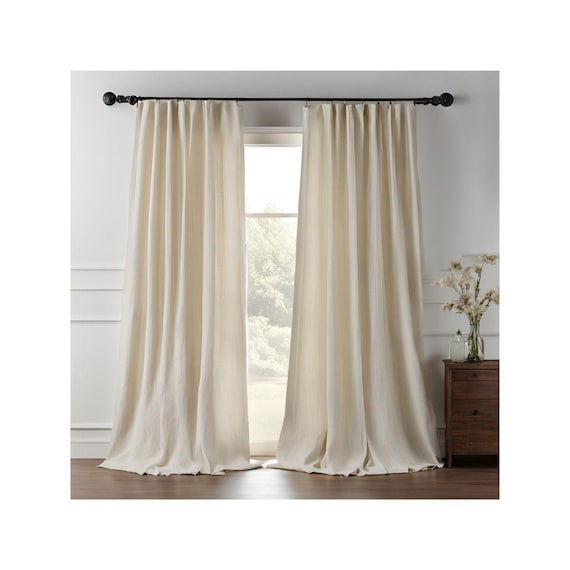 Extra Wide Thick Linen Curtains for living room, Heavy Linen Drapery Panels for bedroom, Room Darkening Linen Curtains for rod and track