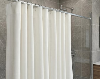 Linen Shower Curtain, Custom Shower Curtain with button-hole, Extra Wide Shower Curtains, White, Cream, Ivory, Gray, Natural Colors