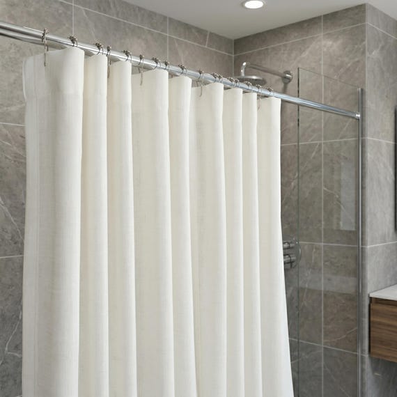 Linen Shower Curtain, Custom Shower Curtain with button-hole, Extra Wide Shower Curtains, White, Cream, Ivory, Gray, Natural Colors