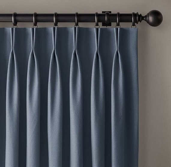 100 % Blackout Lined Double Pinch Pleated Faux Linen Curtains for