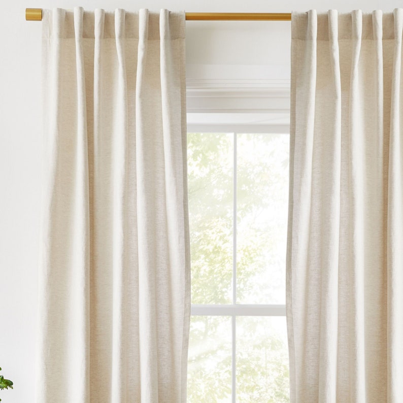 Cortinas de lino natural para sala de estar, ojal, bolsillo para varilla, gancho/anillo, opciones de riel, paneles de cortinas de lino, para dormitorio imagen 1