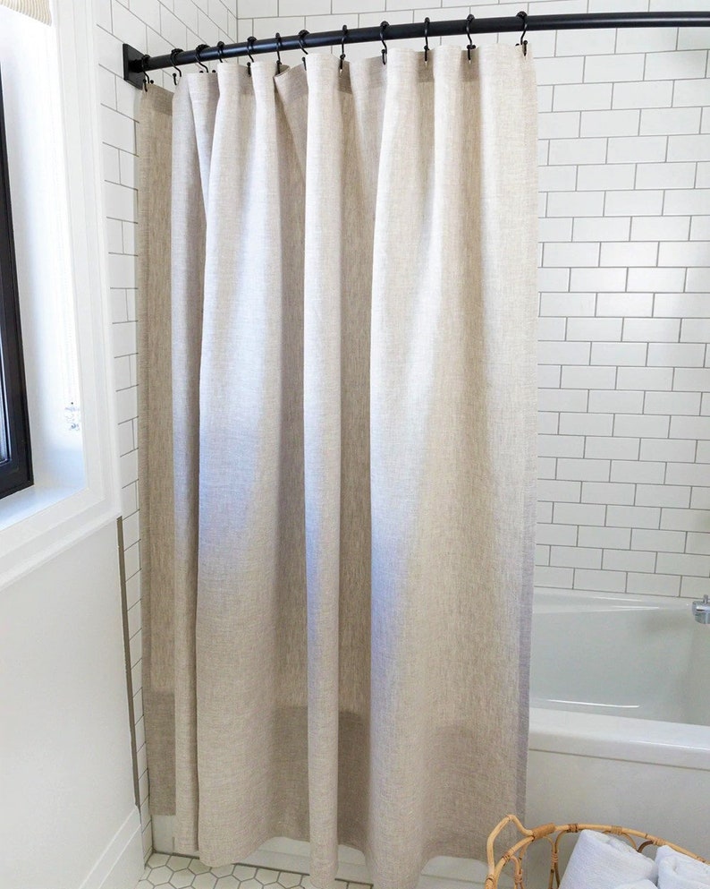 Linen Shower Curtain Bathroom Curtain Panel off White Etsy