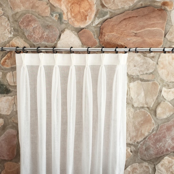 Extra Wide Triple Pinch Pleated Linen Sheer Curtains, Sheer Pleated Cafe Curtains, Custom Size Curtain Panels for living room, for bedroom