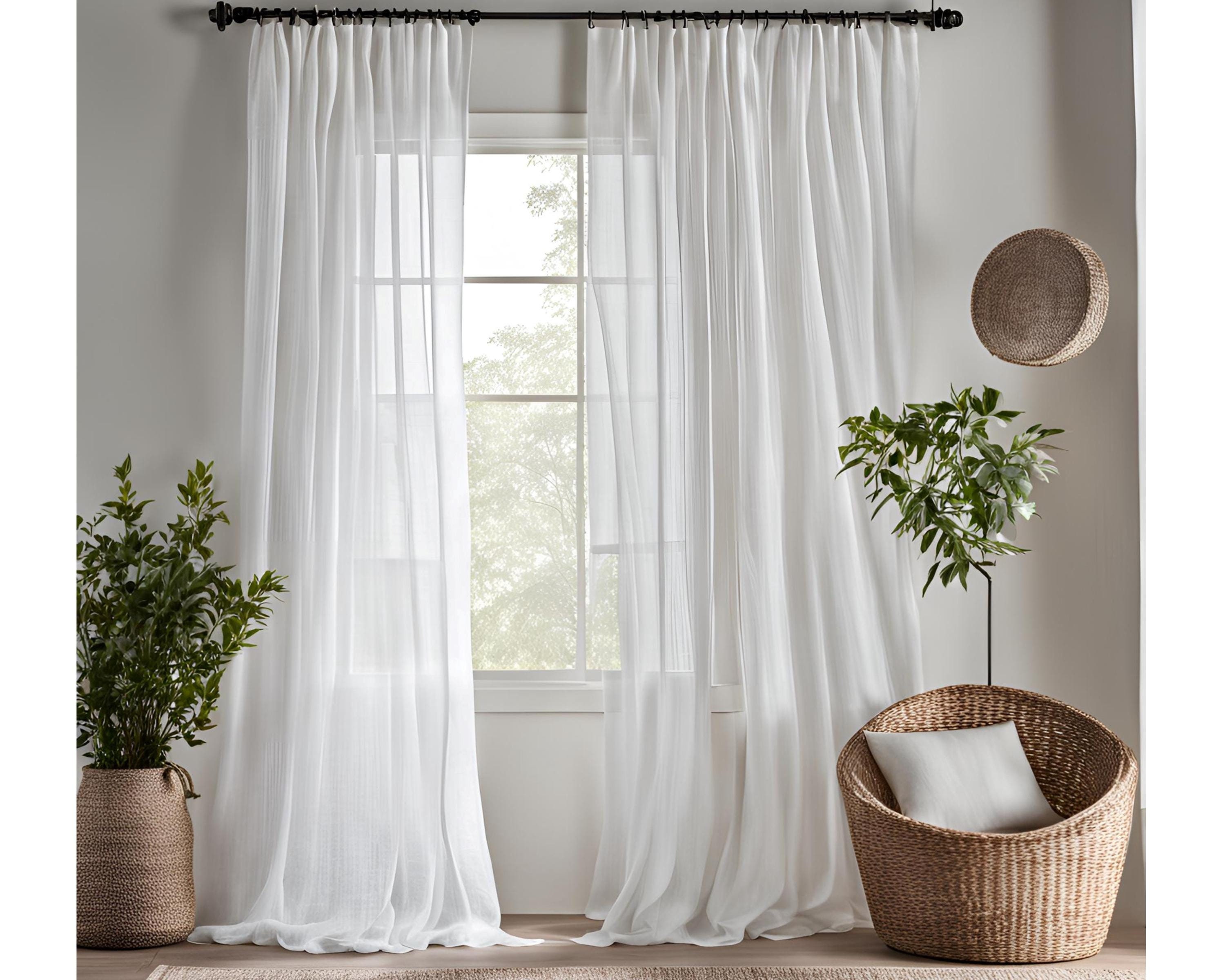 Linen Sheer Curtain Custom Size Panels for living room, Rod Pocket Linen Curtain, Light & Airy Privacy Sheer Panels for Bedroom