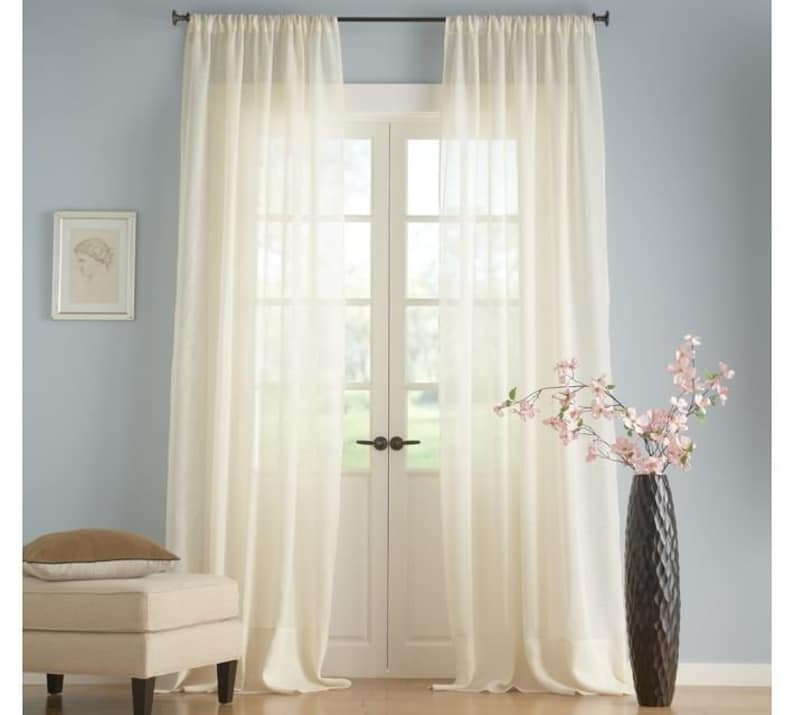 Cortina transparente de lino extralarga para sala de estar, sala familiar, puerta corredera, 12 opciones de color. Cortinas transparentes extralargas personalizadas para ventana Story imagen 7