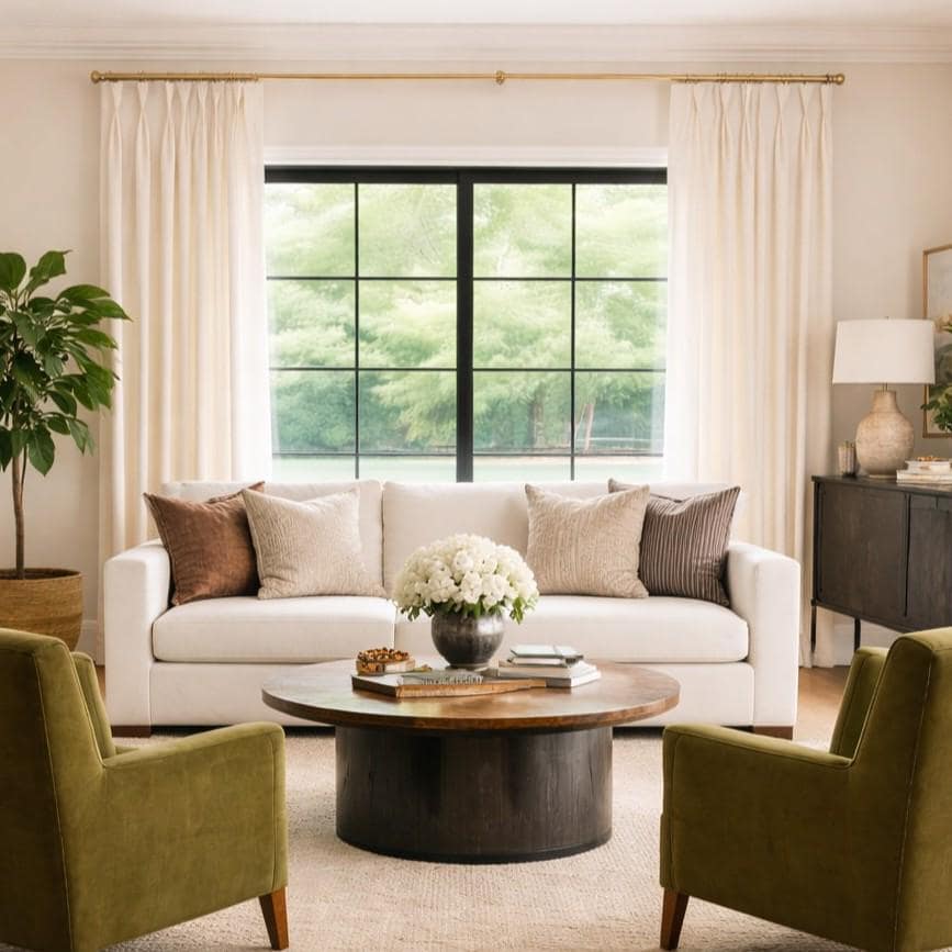 Extra Wide Double Pinch Pleated Faux Linen Curtains, 28 Colors