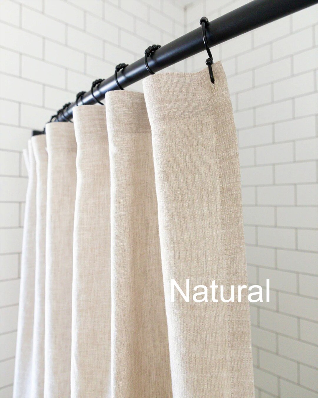 Linen Shower Curtain, Bathroom Curtain Panel, White, Cream, Ivory, Gray, Natural Colors, Flax ...