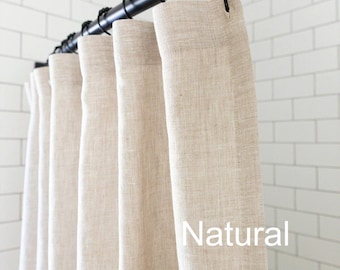 Linen Shower Curtain, Bathroom Curtain Panel, White, Cream, Ivory, Gray, Natural Colors, Flax Custom Shower Curtain