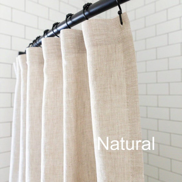 Linen Shower Curtain, Bathroom Curtain Panel, White, Cream, Ivory, Gray, Natural Colors, Flax Custom Shower Curtain