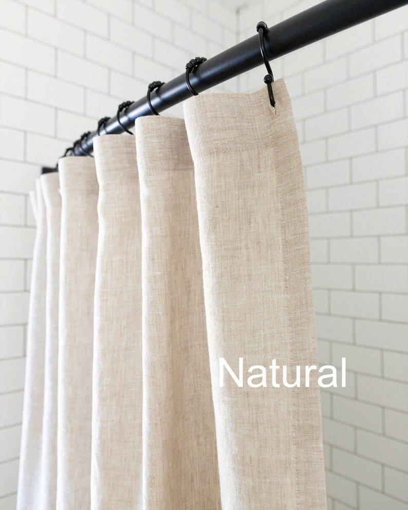 Linen Shower Curtain, Custom Shower Curtain, Extra long Shower Curtains, Extra Wide Shower Curtains, White, Cream, Ivory, Gray, Natural image 1