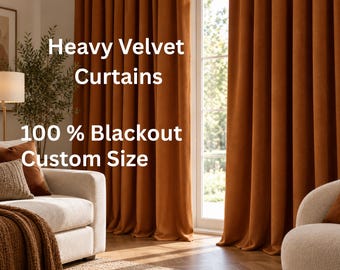 100% Blackout lined Velvet Curtains for living room, 20 colors, Custom Size Drapery for bedroom, Rod Pocket, Grommet, Hook/Rings options