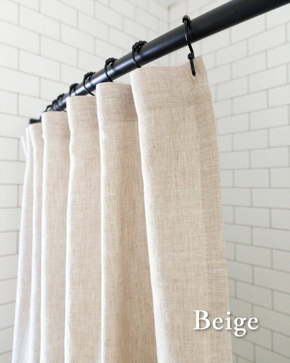 Linen Shower Curtain Bathroom Curtain Panel off White Etsy