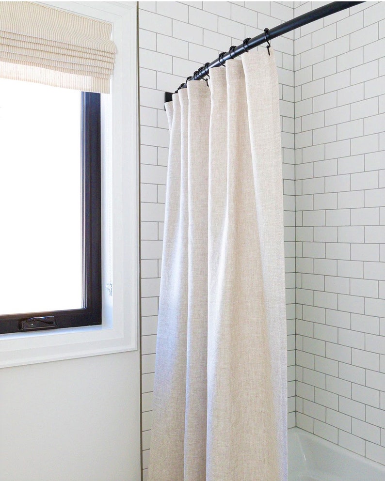 Linen Shower Curtain, Custom Shower Curtain, Extra long Shower Curtains, Extra Wide Shower Curtains, White, Cream, Ivory, Gray, Natural image 8