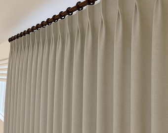 Blackout Double Pinch Pleated Linen Curtains, French Pleat Drapes for Bedroom, Sliding Door & Living Room, Price for 1 Panel, Soft Neutral