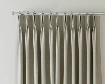 Extra Wide Double Pinch Pleated Faux Linen Curtains, 28 Colors, Custom Size Drapery panels for living room, for bedroom, for rod and track