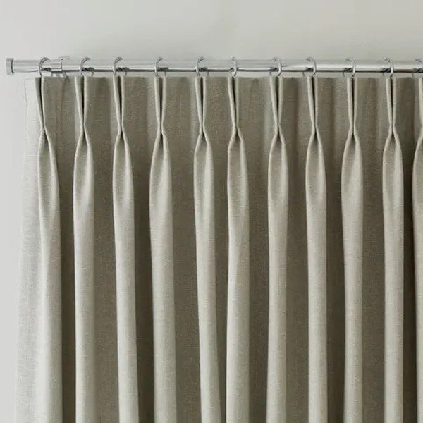 Extra Wide Double Pinch Pleated Faux Linen Curtains, 28 Colors, Custom Size Drapery panels for living room, for bedroom, for rod and track