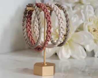 Braided Clay Bangle Bracelet | Boho Lightweight Woven Bracelet | Neutral Colors