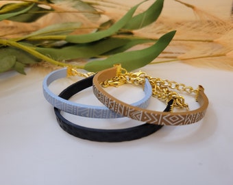 Thin Aztec Printed Clay Bangle Bracelet | Adjustable Bracelet | Neutral Colors