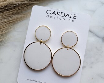 Classic Circle Tiered Dangle Earring | White Marble Clay Earring | Lightweight | Handmade