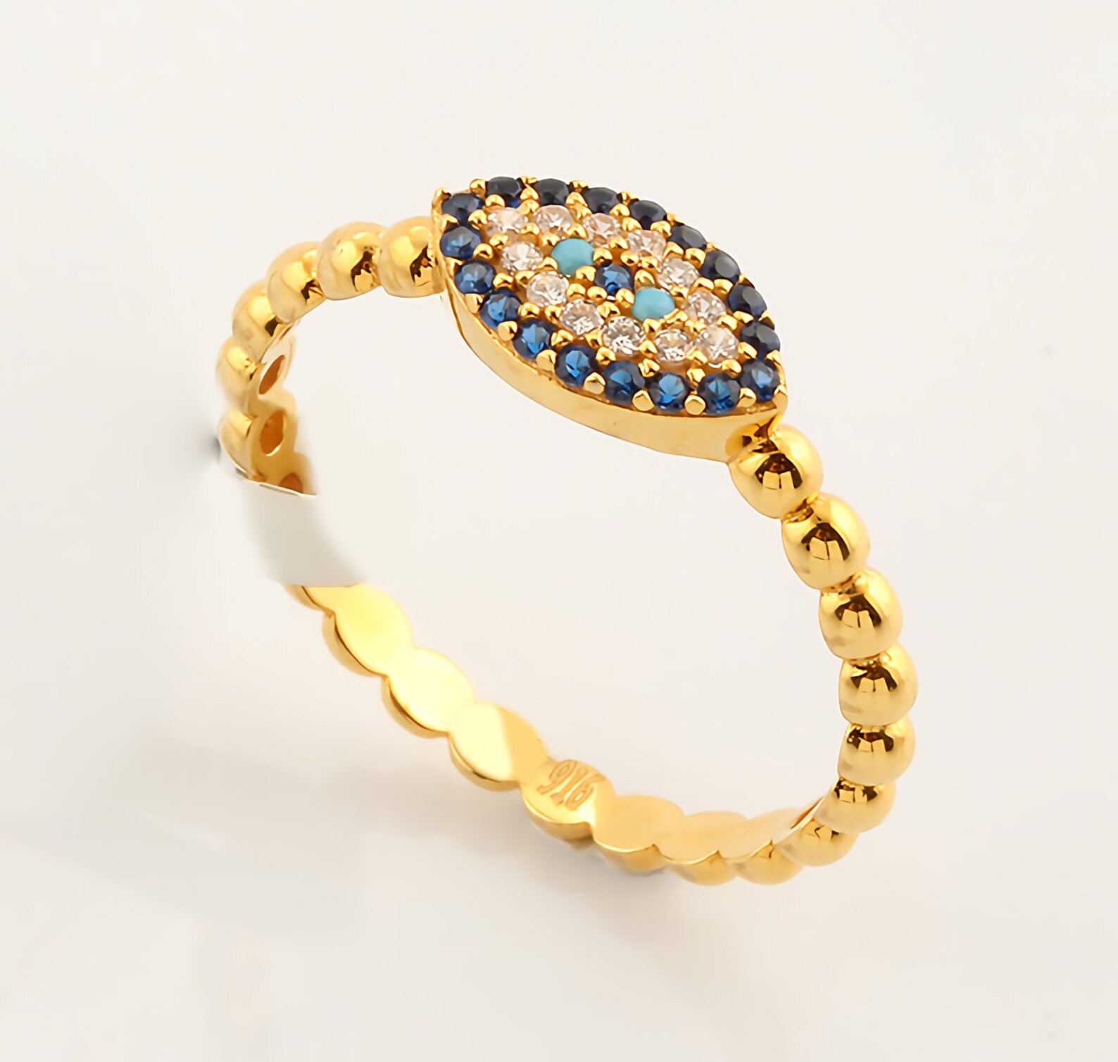 22K Solid Gold Evil Eye Protection Ring Unique Shank Style Etsy