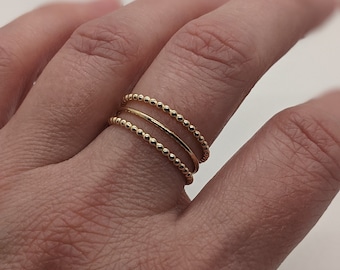 Beaded 14k gold ring