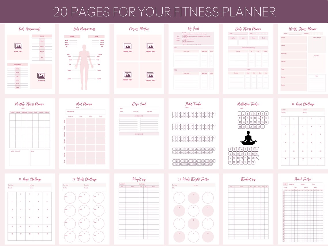 Digital Fitness Journal Printable Fitness Planner Printable Etsy