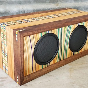 Recycled Skateboard Bluetooth Stereo Speaker Walnut and Figured Cherry