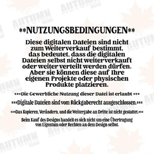 K&ouml;nnte beinhalten: Wei&szlig;er Hintergrund mit schwarzem Text, der die Nutzungsbedingungen f&uuml;r digitale Dateien beschreibt. Der Text besagt, dass die Dateien nicht f&uuml;r den Weiterverkauf bestimmt sind, aber f&uuml;r pers&ouml;nliche Projekte verwendet werden k&ouml;nnen. Kommerzielle Nutzung ist erlaubt.