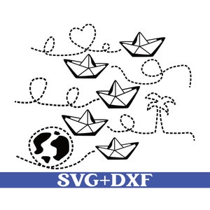 Paper ship svg, ship plotter file, route svg plotter file, paper boat plotter file, vacation svg, travel svg, sea svg, cutting file