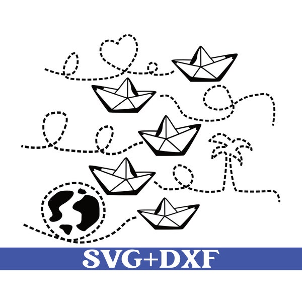 Papierschiff Svg, Schiff Plotterdatei, Route Svg Plotterdatei, Papierschiffchen Plotterdatei, Urlaub Svg, Reisen Svg, Meer Svg,Schneidedatei