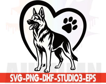 German Shepherd Heart Svg Dog Plotter File Paw Silhouette Clipart Cutting File Dog Love Svg Png Dxf Cricut Commercial Use