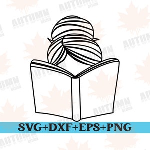 Plotter file girl with book, plotter file book, clipart books svg, reading svg, book svg, reading clipart, svg png eps dxf