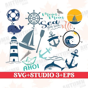 Plotter file Maritime Nautical svg Summer Seafaring Sea Anchor Holiday Beach Seagull Moin Lighthouse Silhouette Cutting File Svg Eps Studio3