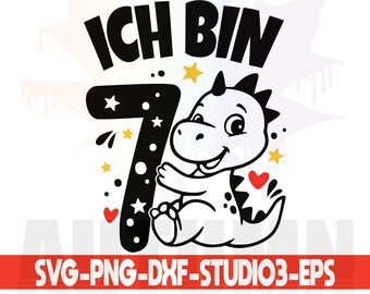 Dino 7th Birthday Svg Seventh Birthday Girl Boy Baby Plotter File Birthday Number Kids Birthday T Shirt Sublimation Clipart Png