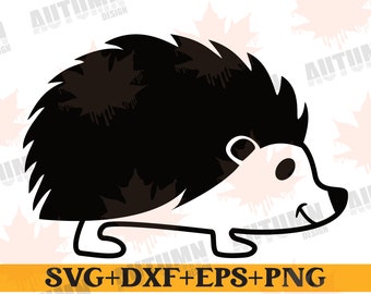 Könnte beinhalten: Schwarz-weiße Silhouette eines Igels, der nach rechts läuft. Der Igel hat eine kleine, runde Nase und ein kleines, rundes Auge. Der Igel läuft auf seinen vier Beinen.