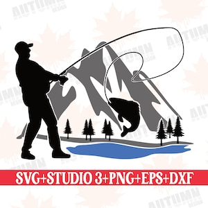 Fisherman Svg Angler Svg Plotter File Clip Art Fish Vector Outdoor Svg Fishing Svg Cutting File Svg Eps DXF Studio 3 Png Silhouette Vector