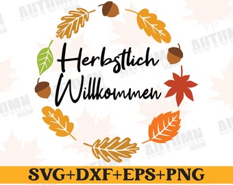 Autumn wreath svg, plotter file autumn, autumnal welcome svg, autumn svg, plotter file autumn svg autumn autumn clipart, svg dxf png eps
