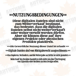 May include: Black and white text on a white background with a red maple leaf design. The text reads "Nutzungsbedingungen" and includes information about the commercial use of digital files.