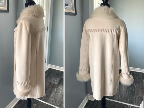 90s Vintage Faux Suede Cream Off-White Coloured W… - image 9