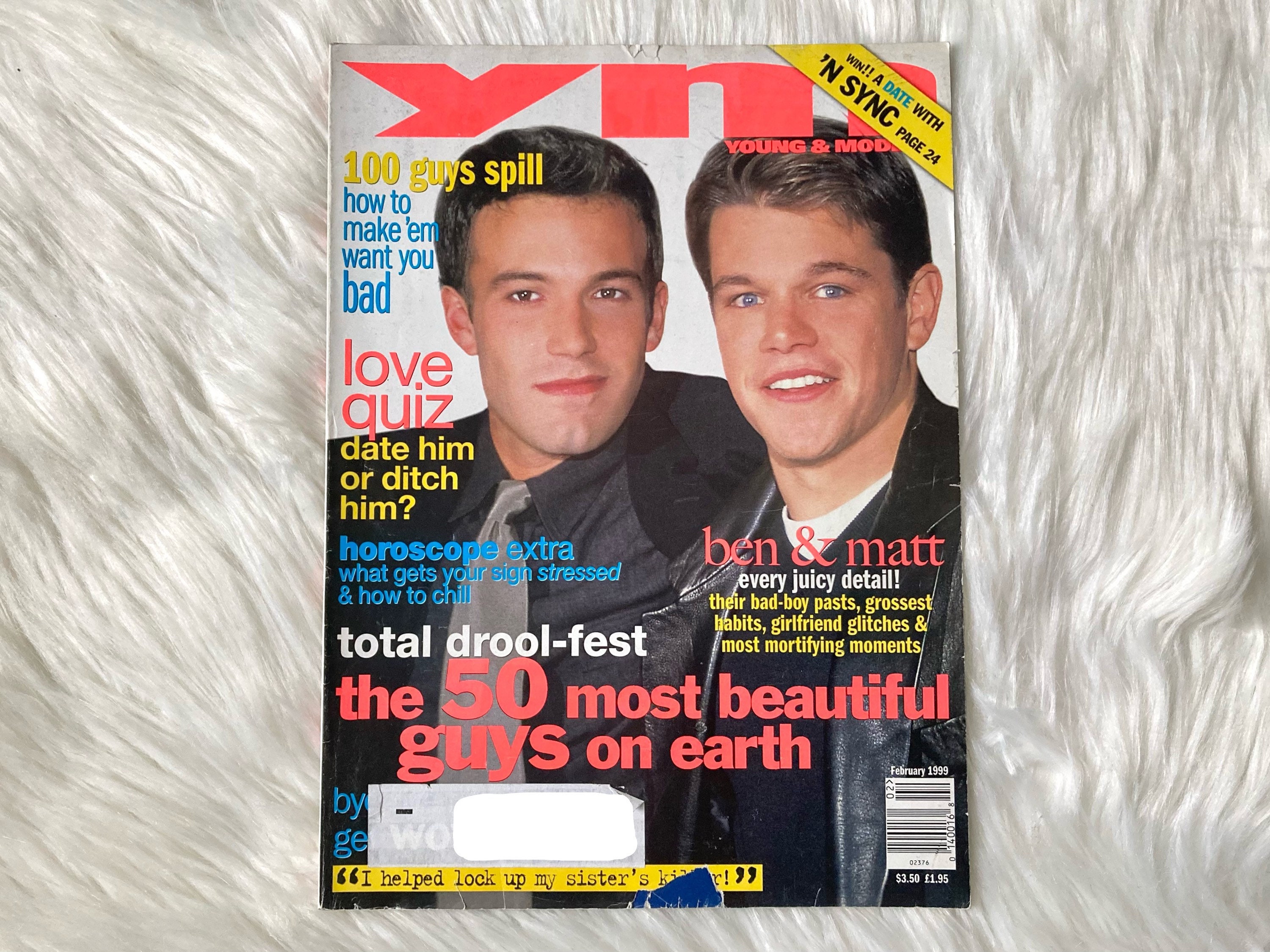 1999 Vintage YM Magazine Ben Affleck Matt Damon February 90s Vintage y2k Fashion Teen Issues Collage Ephemera
