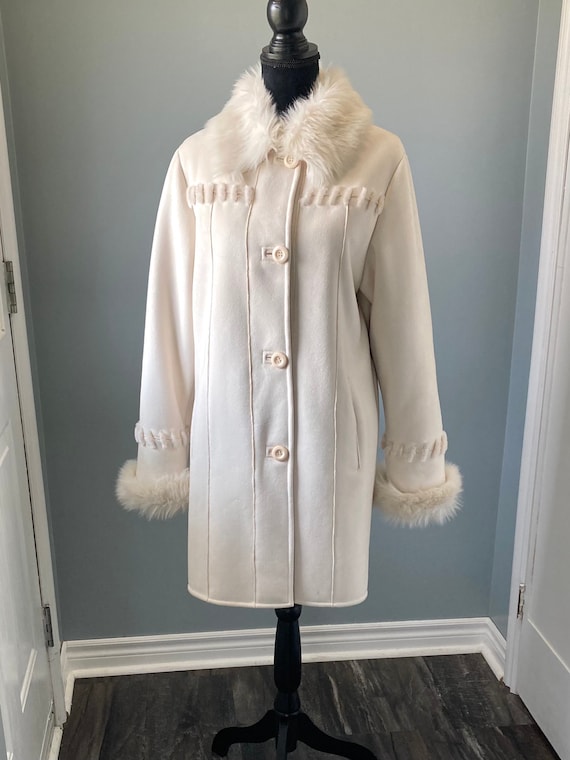 90s Vintage Faux Suede Cream Off-White Coloured W… - image 10