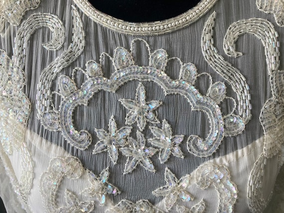 Vintage Beaded Art Deco Style Wedding Dress Iride… - image 5