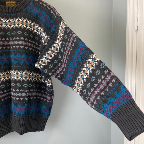 Eddie Bauer Fair Isle Pattern Cotton Knit Sweater, Men's Size M (approx.) cotton red type reddish brown Vintage Second Hand
