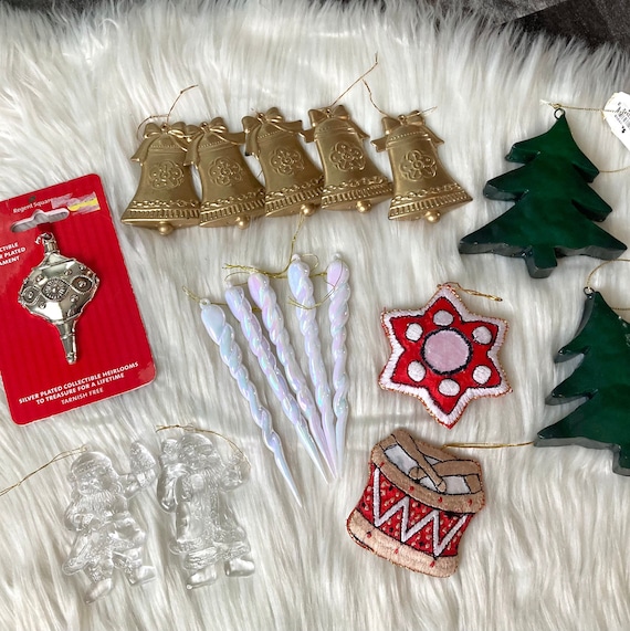 Vintage Set of 17 Christmas Ornaments 90s Cute Kitschy Mixed