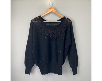 Black Beaded Sweater | Etsy