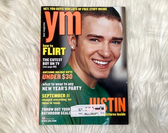 2002 Vintage YM Magazine Justin Timberlake Cover y2k Aesthetic Fashion Teen Issues Celebrities Collage Ephemera December 2001 January 2002