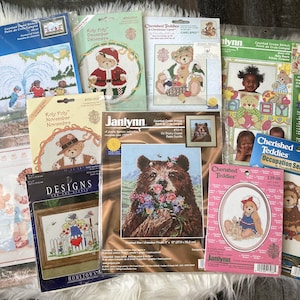 Vintage Cross Stitch Kits Sealed New Unopened Complete Needlepoint Kits 90s Vintage Bears Nature Janlynn Counted Cross Stitch Patterns Cute