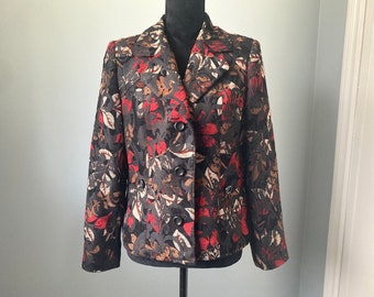 90s Vintage Tapestry Blazer Lana Lee Retro Suit Jacket Size 10 Petite Woven Paisley Patchwork Print Autumn Colours